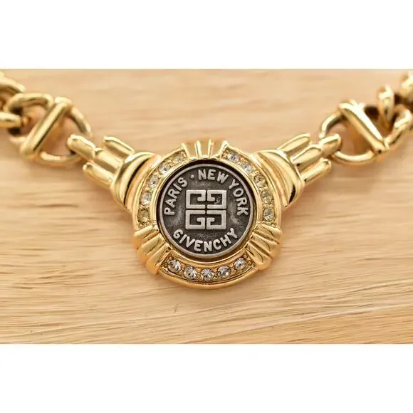 Givenchy Vintage Coin Medallion Collar Necklace Chunky Curb Gold Signed BinBM - Picture 8 of 12
